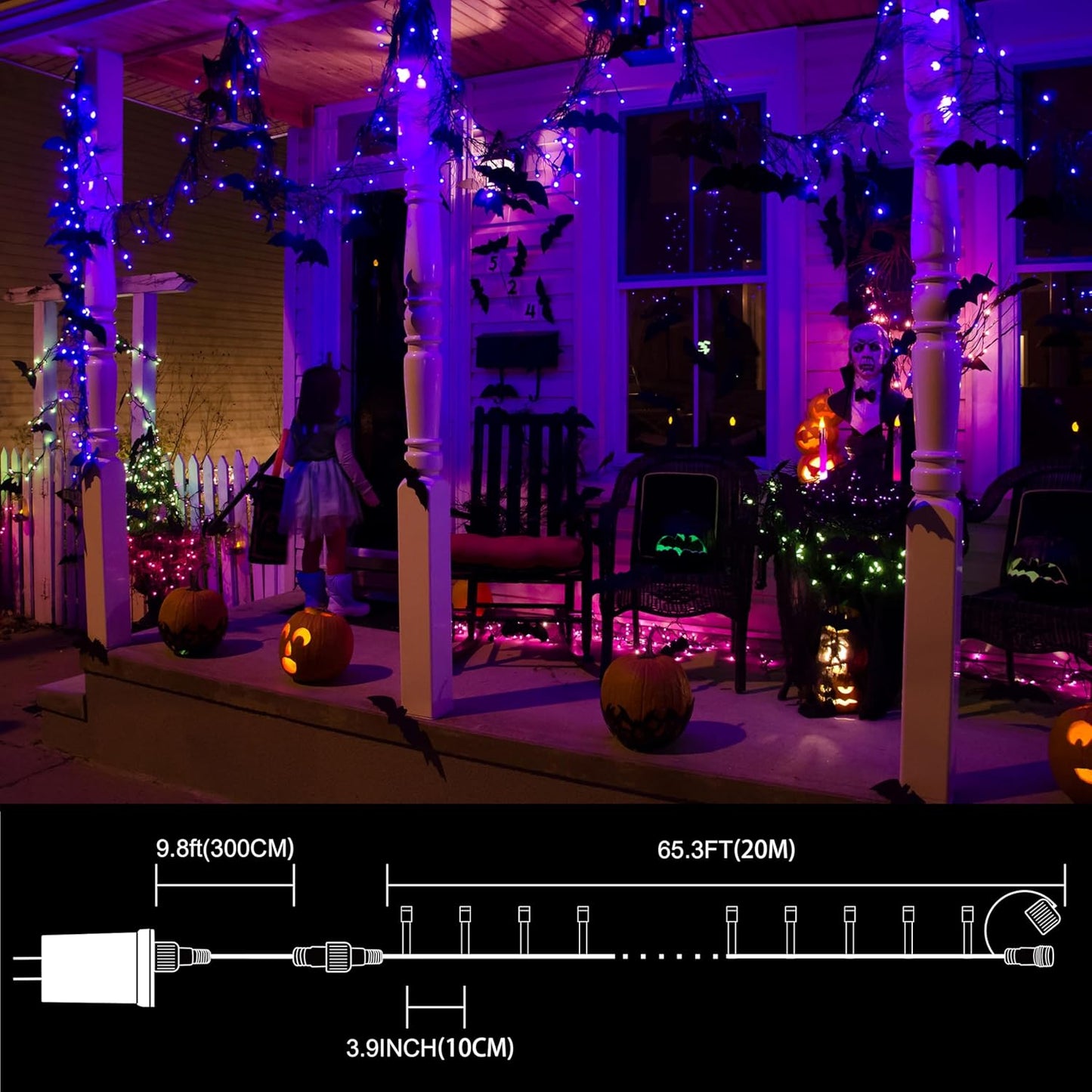 LAMPHOME 66ft Halloween Decorative Mini Lights, 200 LED Transparent Wire Fairy Starry String Lights Plug in, 11 Lighting Modes, for Halloween Decoration Outdoor Xmas Tree Party Decoration (Purple)