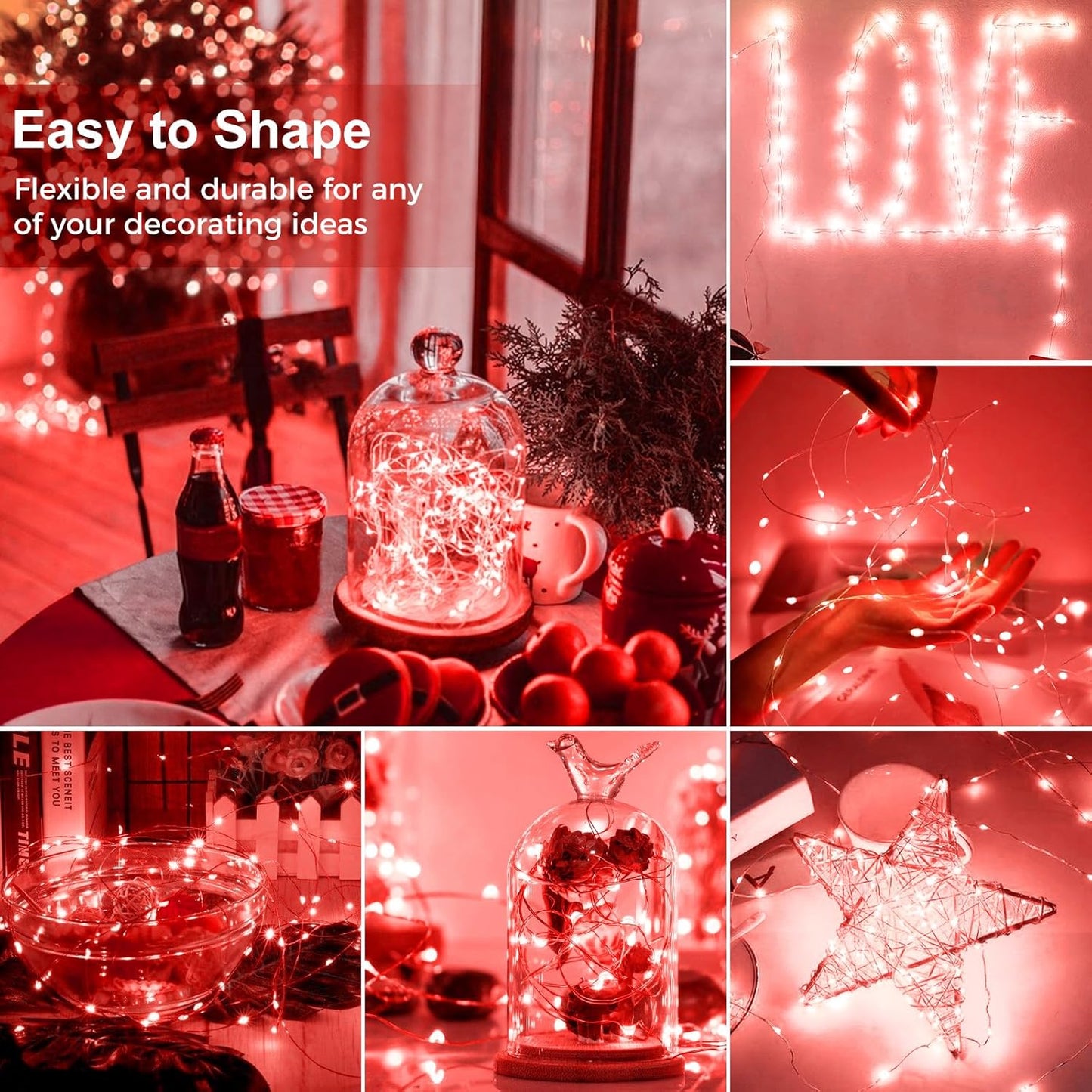 kolpop 6 Pack LED Fairy Lights Battery Operated, Mini Twinkle String Lights Battery Powered Waterproof for Christmas Mason Jars Party,Red