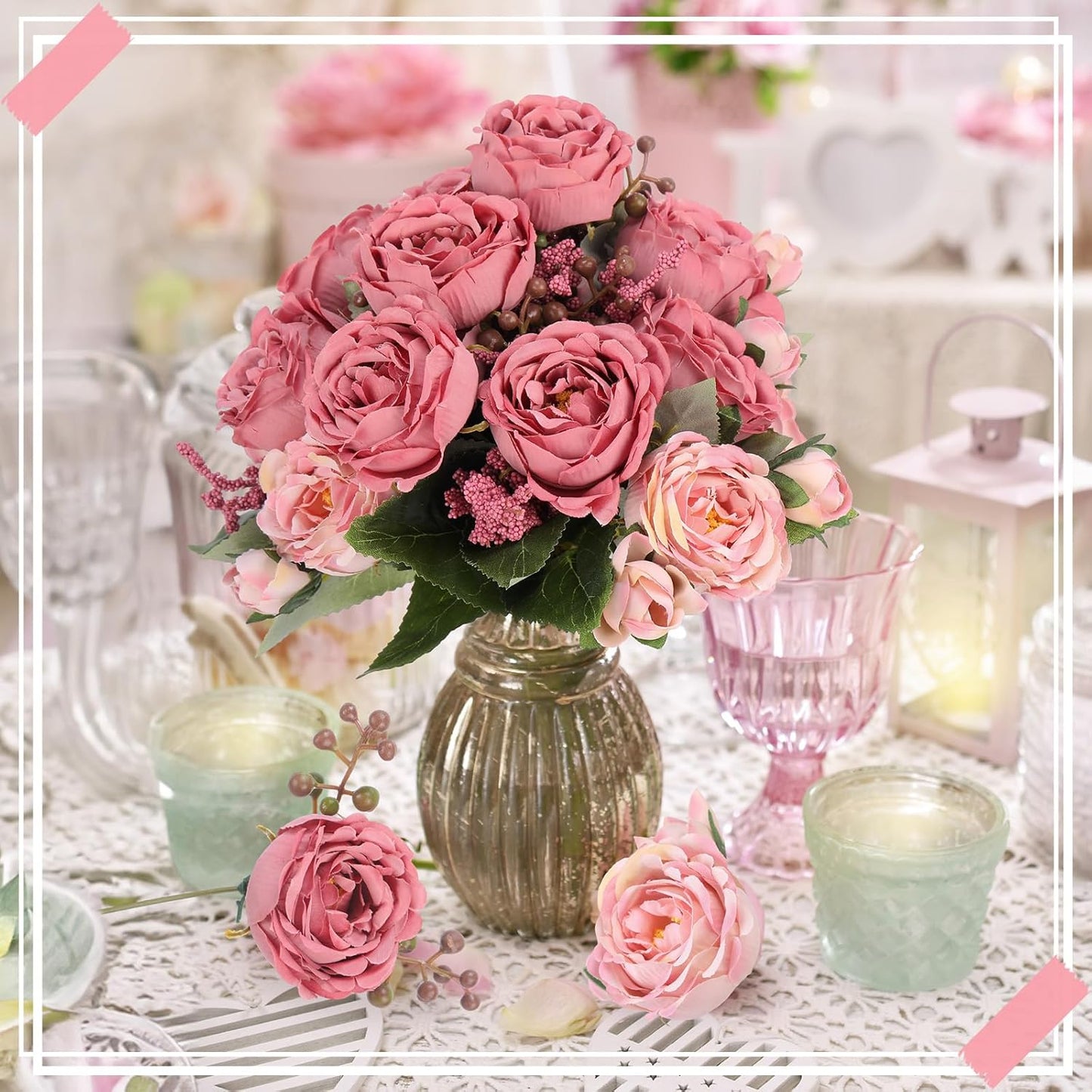 8 Bundles Artificial Peonies Flowers Boho Faux Flowers Arrangements Artificial Centerpiece Spring Bouquet Floral Wedding Decoration for Vase(Dark Pink)