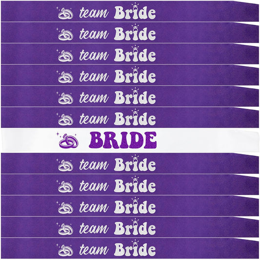 12 PCS Bride Sash Bachelorette Party Bride to Be Team Bride Sashes Maid of Honor Bridesmaid Sash for Bridal Shower and Hen Party Decorations Favors,Purple Silver