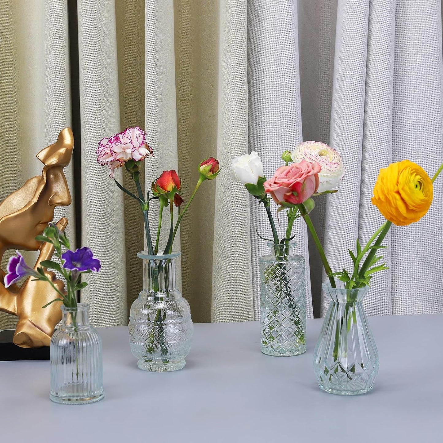 12 Pcs Small Glass Bud Vase Set of，Mini Vintage Vases in Bulk, Clear Bud Vases for Centerpieces， Rustic Wedding Decorations，Home Table Flower Décor.