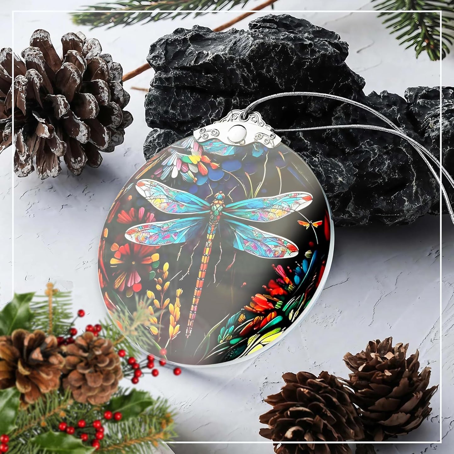 Stained Glass Effections, Christmas Tree 4 Inch Acrylic Ornament Art, White Elephant Gifts Car Interiors Decors, Christmas Decor, Decorations for Festival 2025 Christmas Ornament (Dragon Butterfly)