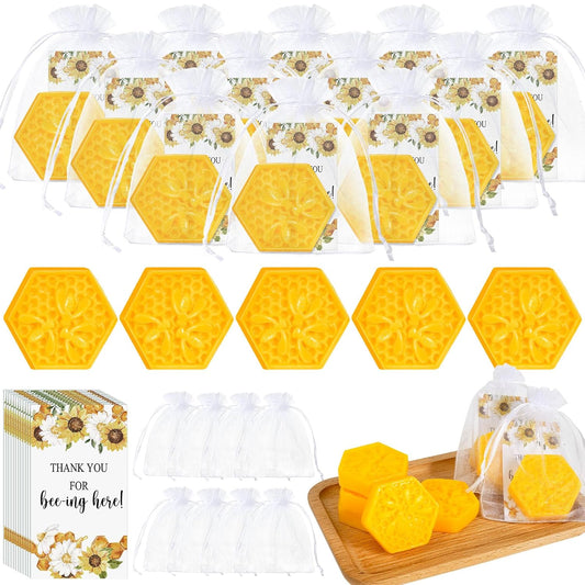 Demissle 100 Set Bee Themed Baby Shower Favors Including Honeycomb Soap with Thank You Card Gift Bags Honey Soap Gift for Guest Gender Reveal Party Decorations Baby Shower Game Prizes
