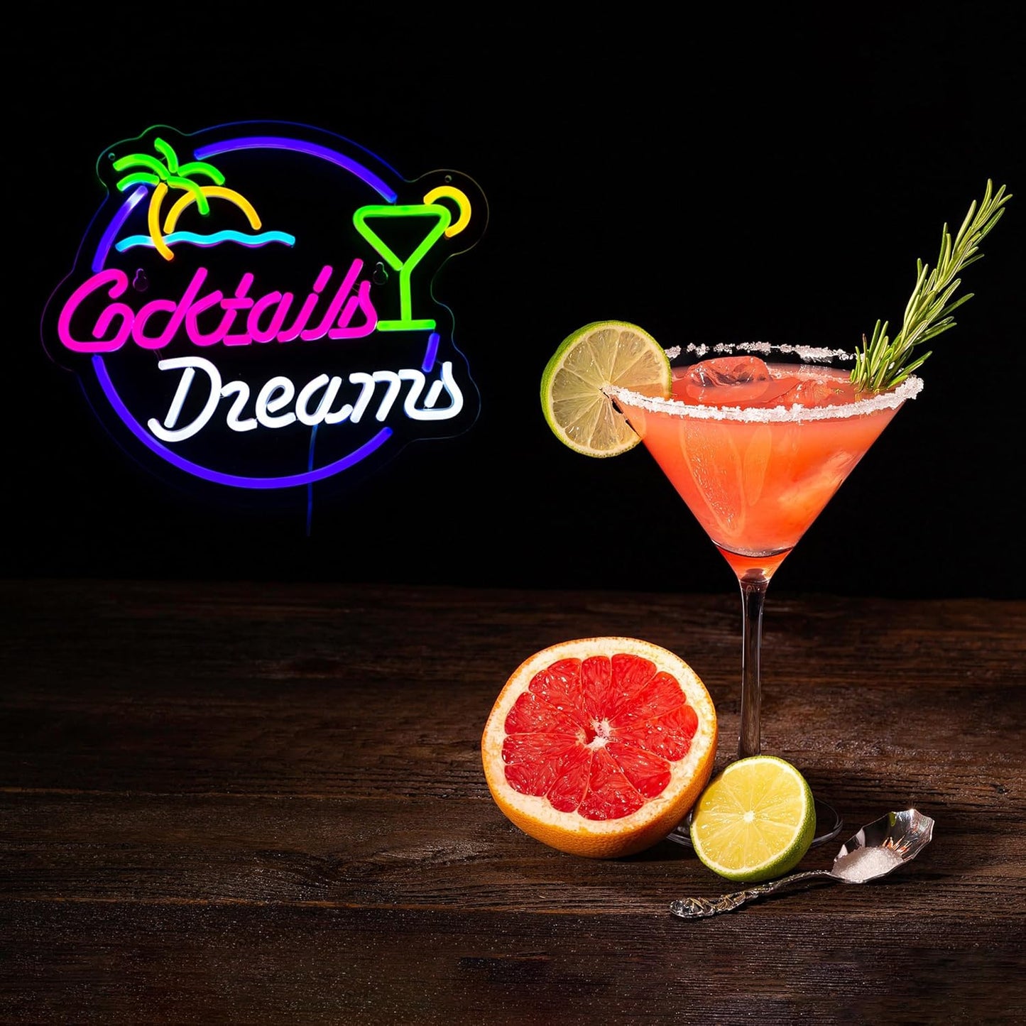 Cocktails and Dreams Palm Neon Sign for Wall Decor Neon Signs with Dimmable Switch LED Neon Signs Bedroom Room Home Beer Bar Art Neon Light Sign