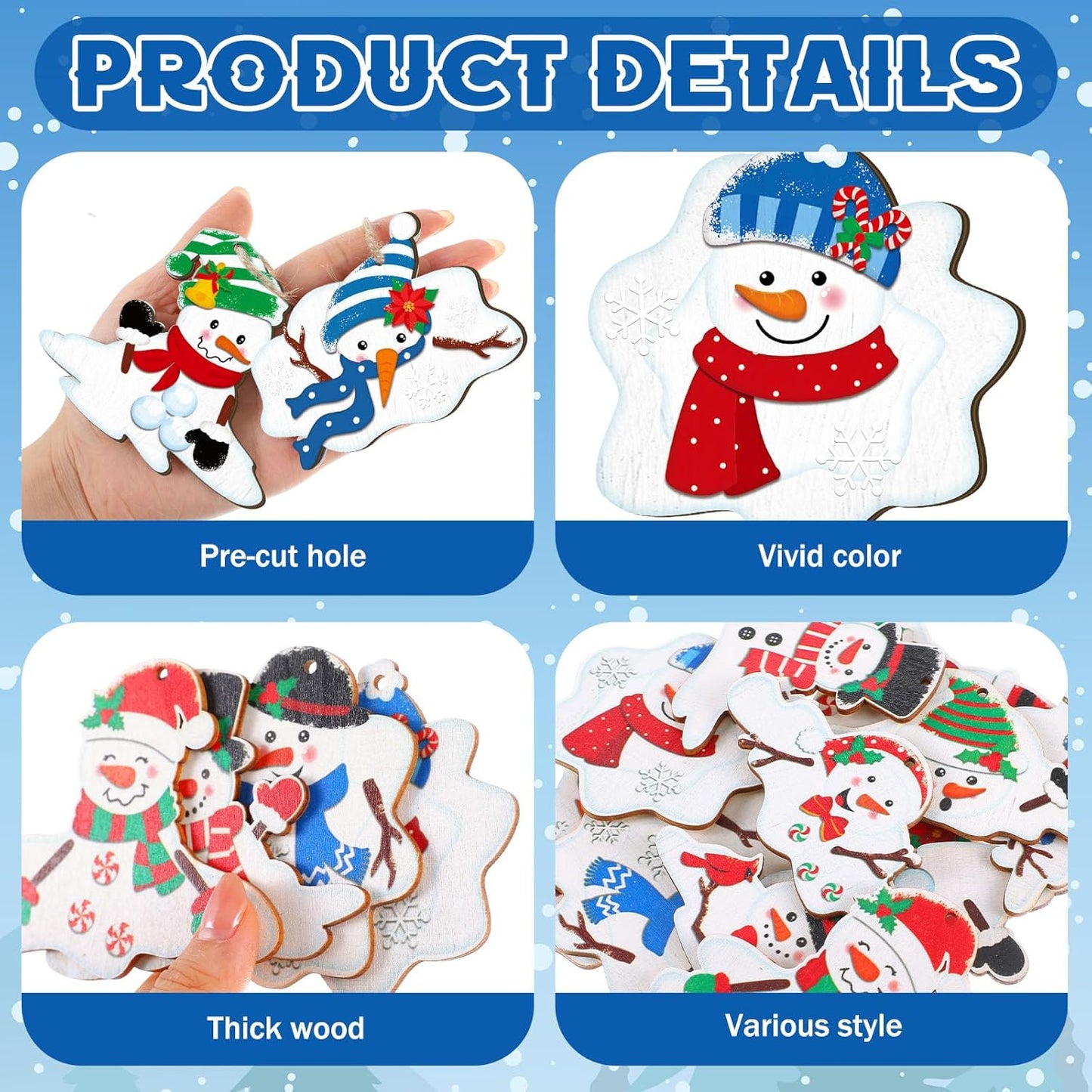 Suzile 36 Pcs Christmas Wooden Ornaments Melting Snowman Style Hanging Decor Cartoon Christmas Tree Hanging Decoration Melting Snowman Pattern for Xmas Home Winter Party