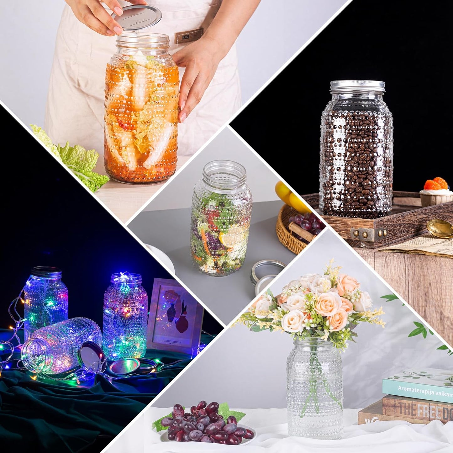 Mason Jars 64 Oz Wide Mouth with Lids 3 Pack, Large Half Gallon Glass Canning Jars for Fermenting, Pickling, Storing Food, Meal Prep, Salad Jam