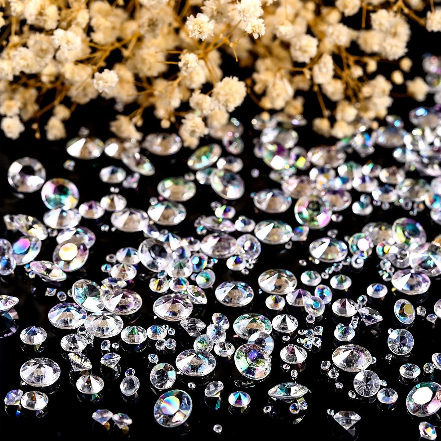 Hicarer 800 Pieces Diamond Decorations Acrylic Diamond Table Scatter Crystals for Table for Vase Fillers Party Decorations(12, 8, 6, 3, 2mm,AB Color)