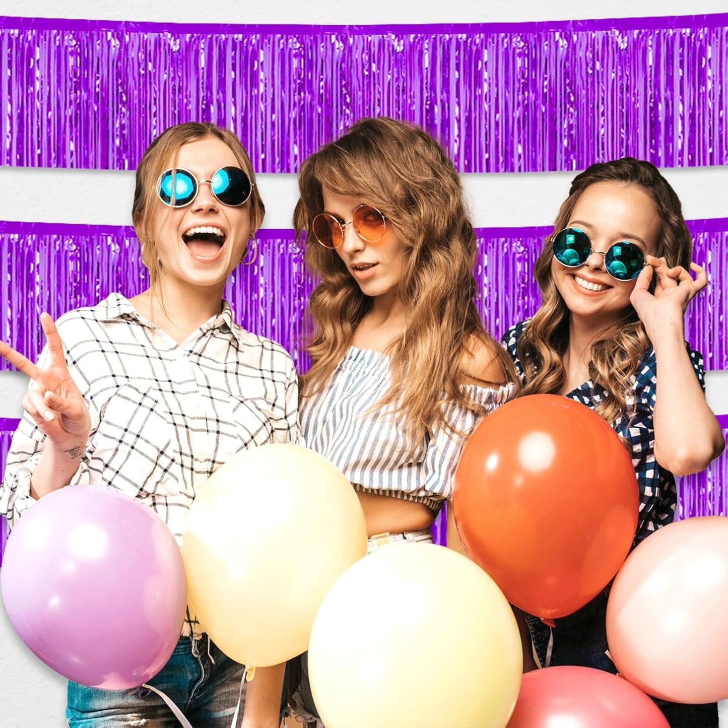 3 Pack 10 Feet Purple Foil Fringe Garland Metallic Tinsel Streamers Banner Wall Hanging Curtain Backdrop for Parade Floats, Christmas Day, Valentine's Day, Thanksgiving, Birthday Party Decorations