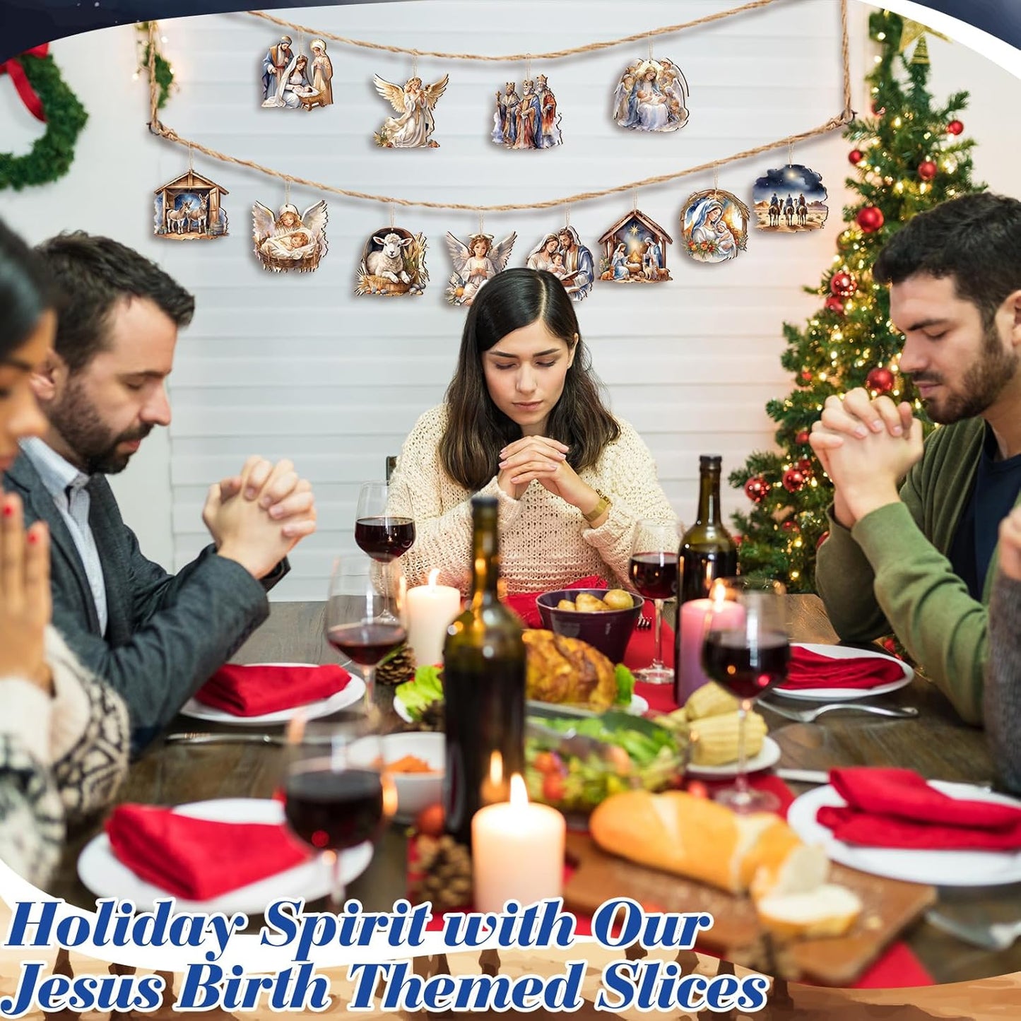 Suzile 36 Pcs Christmas Wooden Ornaments Nativity Ornaments Religious Christmas Decorations for Tree Wreaths Xmas Birth of Jesus Hanging Wood Cutouts Decor for Farmhouse Home Christian Party Favors