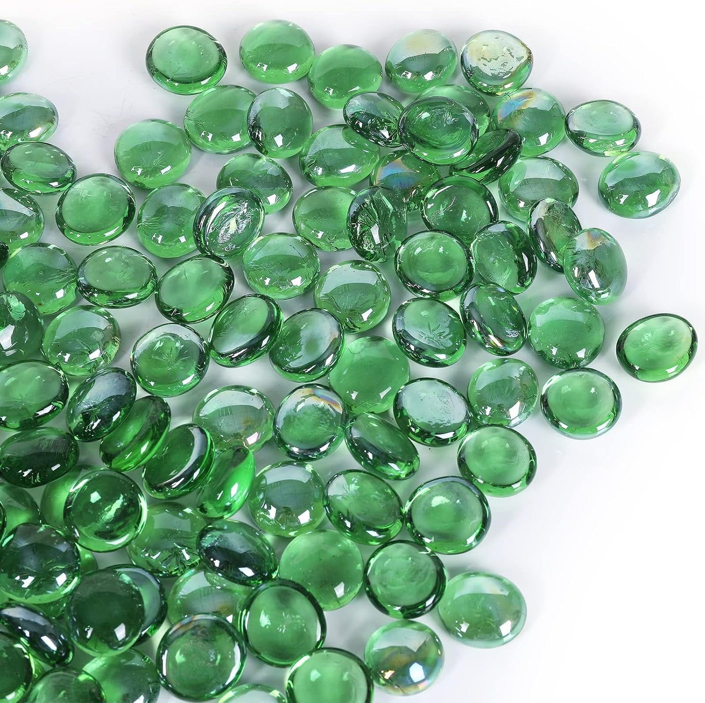 11LB Fire Glass Beads Flat Glass Marbles for Outdoor Fire Pit and Fireplace, Glass Gemstones for Vase Filler, Aquariums, Hydroponics Plants, Home Decor and Christmas DIY Craft, Green