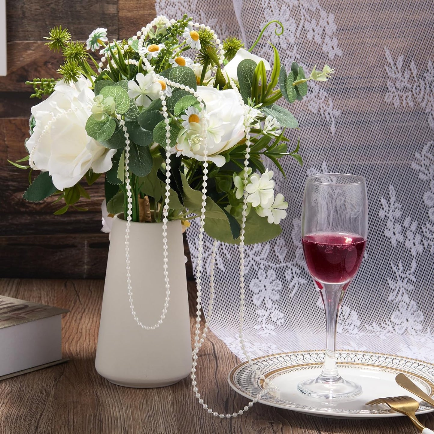 4mm Faux Pearl Beads String Garland Pearls for Crafting Bead Roll Strand for Wedding Party Christmas Tree Decorations, 66 Feet, Ivory