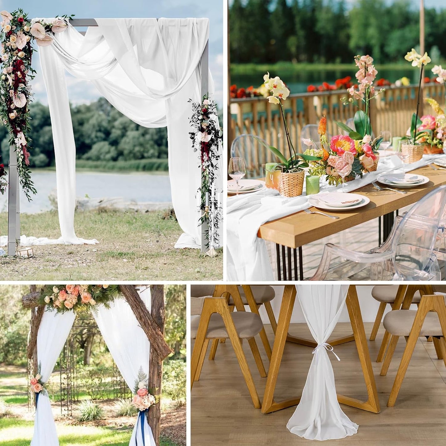 10 Pack 10ft Pure White Chiffon Table Runners Wedding Table Runner Sheer Romantic Tulle Table Runner for Christmas Wedding Bridal Tea Party Baby Shower Birthday Party Table Decorations(120 x 12 in)