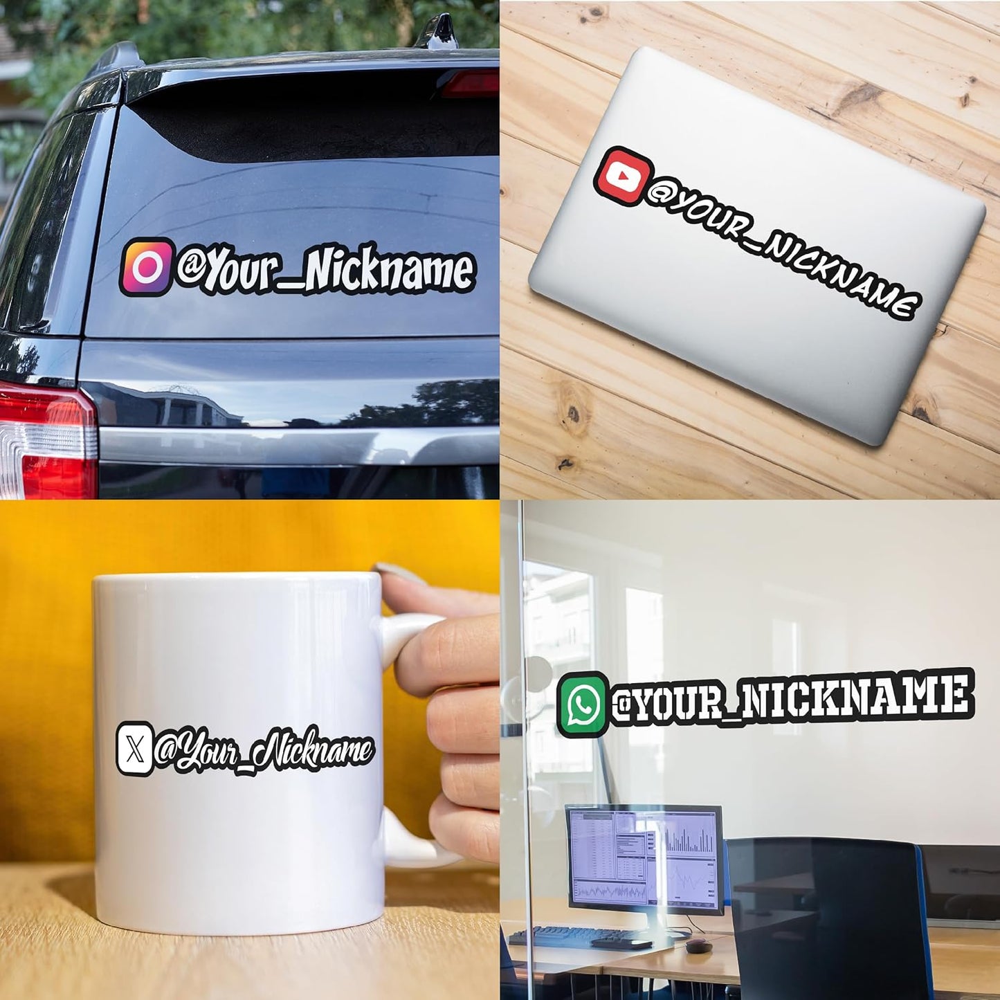 Custom Social Media Vinyl Lettering - Personalized Decals Name Username Logo for Cars, Cups, Windows, Tumblers, Hydroflask, JDM, Windshield - Waterproof Stickers from 4-100 Inches Sizes