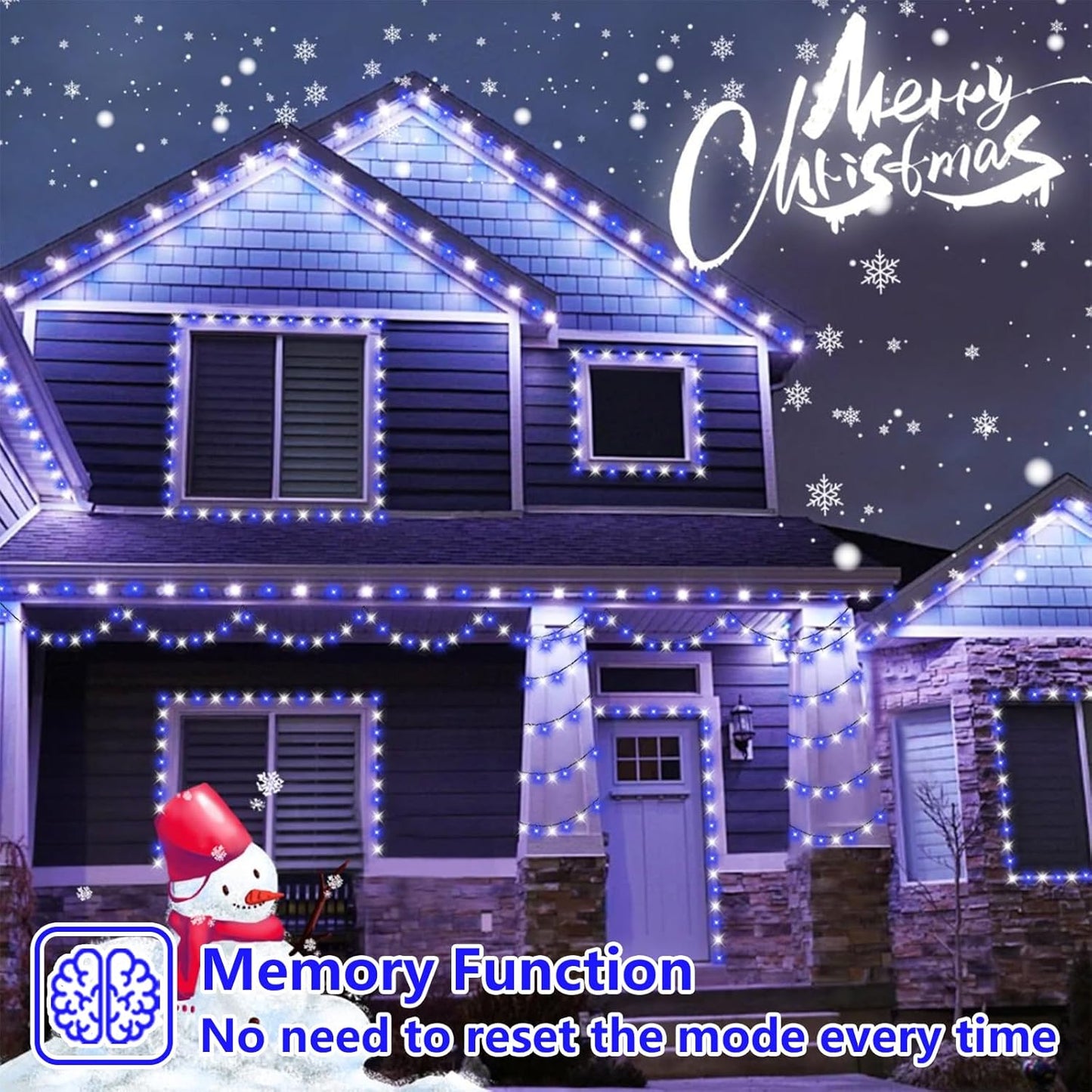 YEGUO 165ft 500 LED Christmas Lights Outdoor Waterproof, Blue and White String Light Indoor, 8 Modes Green Wire Twinkle Tree Lights Plug in with Memory Timer