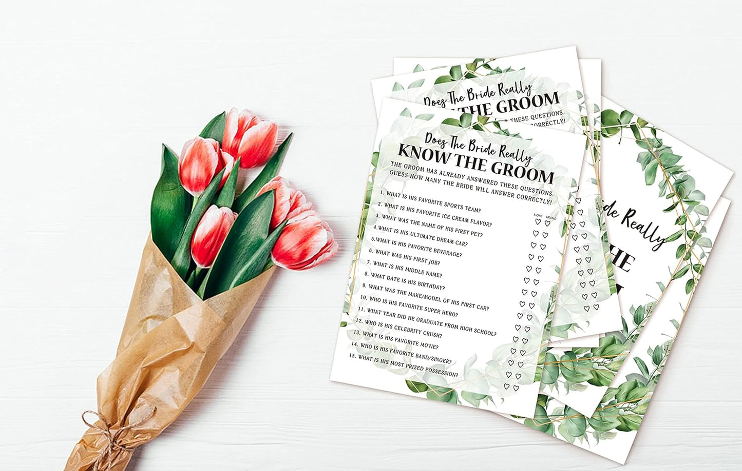 Bridal Shower Game Cards, Bride Really Know Groom Game, Tropical Jungle Theme Engagement Party Cards For Wedding, Set of 30 Cards(Leaf008)