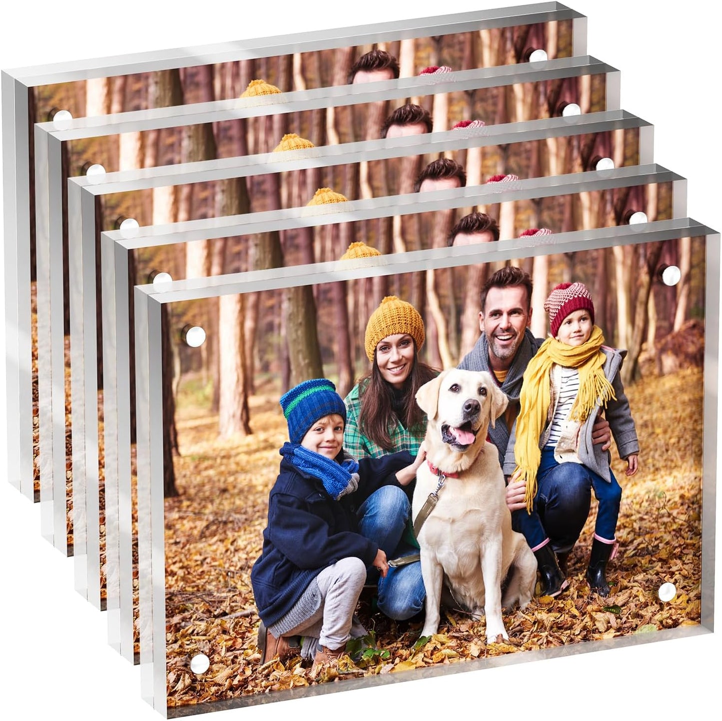 3.5x5 Acrylic Picture Frame 5 Pack, Clear Freestanding Double Sided Frameless Magnetic Photo Frames, Desktop Display Decor Gift