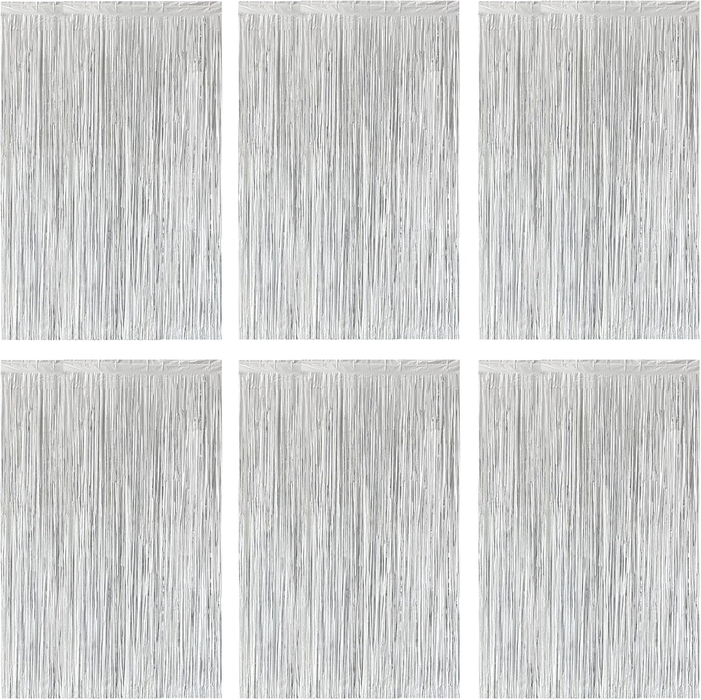 Silver Foil Fringe Curtain 3.3×8.3FT 6 Packs, Metallic Tinsel Curtains Party Streamers for Birthday Graduation Baby Shower Decoration (6pcs,3.3FT×8.3FT, Silver)