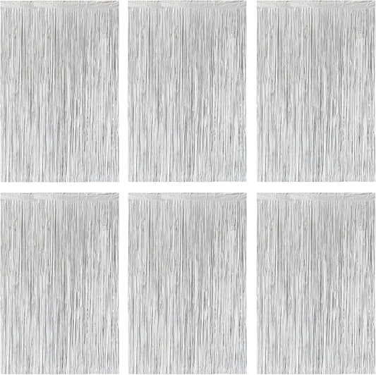 Silver Foil Fringe Curtain 3.3×8.3FT 6 Packs, Metallic Tinsel Curtains Party Streamers for Birthday Graduation Baby Shower Decoration (6pcs,3.3FT×8.3FT, Silver)