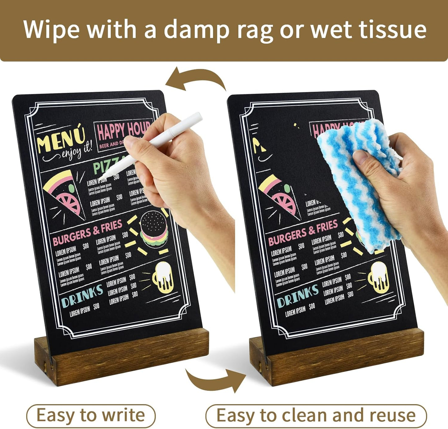 Small Chalkboard Sign with Stand, 8x5'' Table Top Double-Sided Mini Board With Wooden Base for Food Messages, Restaurant, Bar, Party, Store Decoration (1 Pack)