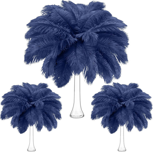Maitys 90 Pcs Large Natural Ostrich Feathers Bulk 14-16 Inch (35-40cm) 12-14 Inch (30-35cm) 10-12 Inch (25-30cm) Ostrich Feathers Plumes for Centerpieces Wedding (Navy Blue)