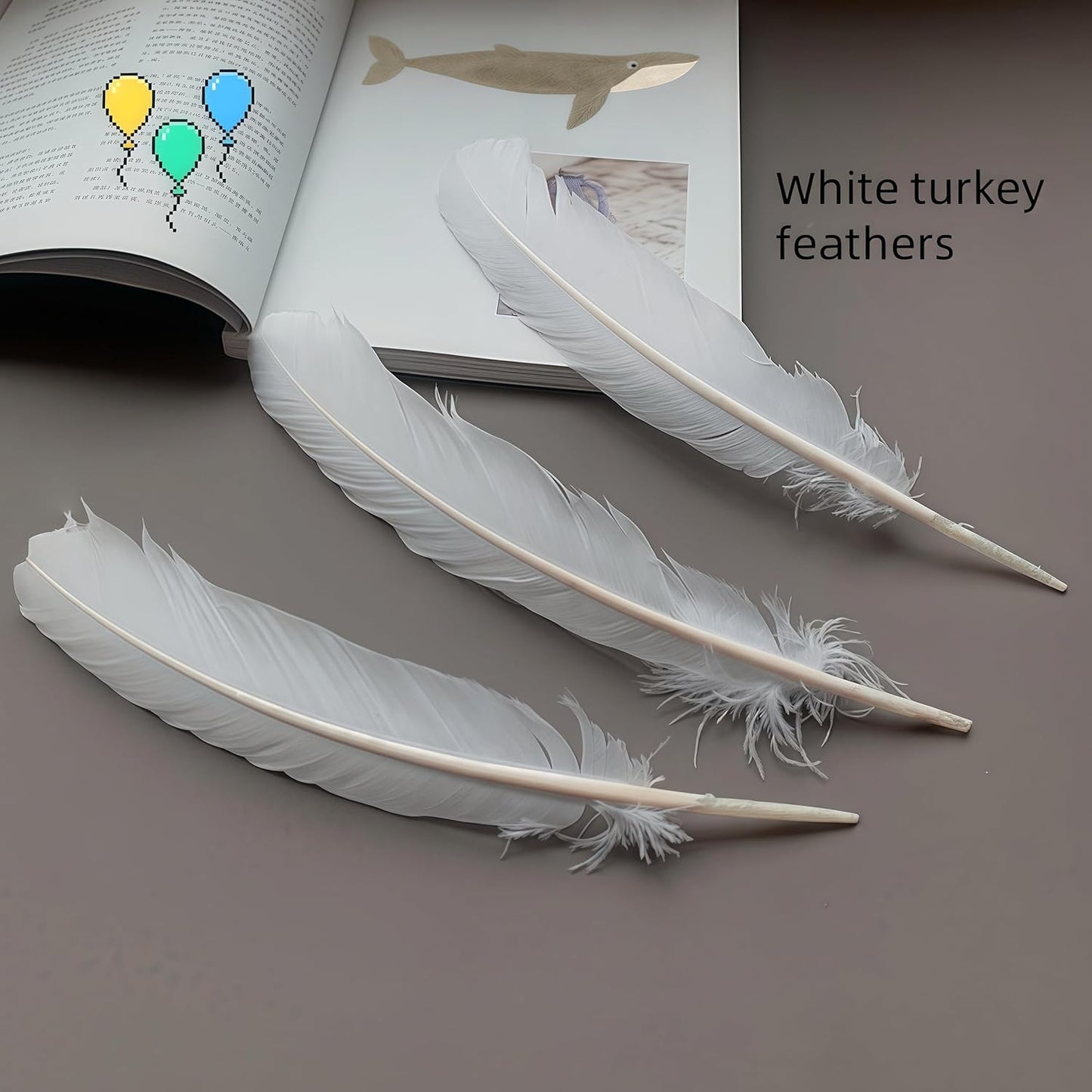 White Turkey Feathers,22 Pcs Natural Feathers Bulk Long 10-12 inch (25-30cm),Turkish Feather for Crafts DIY Wedding Home Party Mardi Gras Decorations (White)