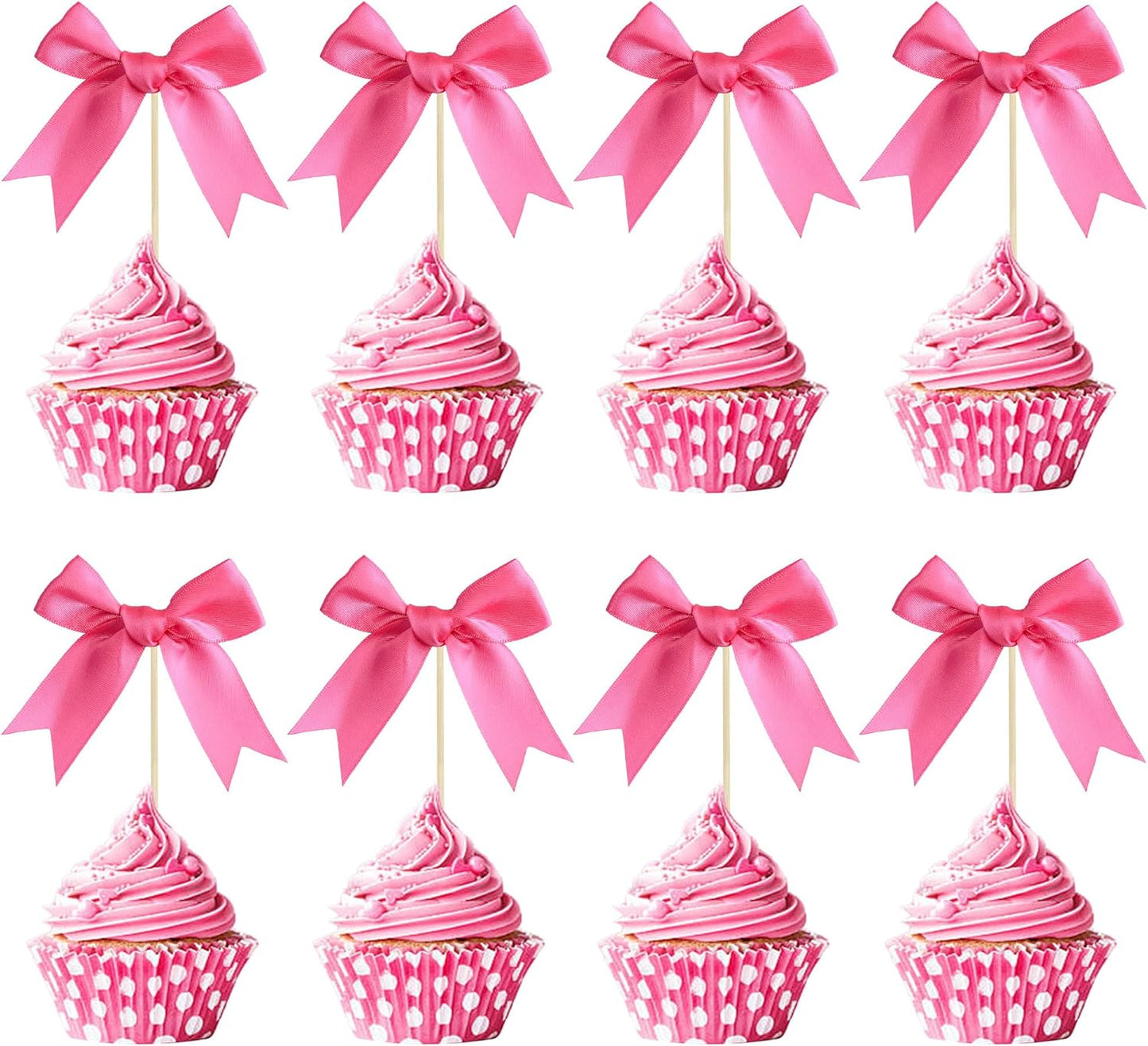 Gyufise 24Pcs Bow Cupcake Toppers Coquette Bow Girls Birthday Cake Decorations Bowknot Cake Toppers Bowknot Cupcake Picks for Baby Shower Birthday Wedding Bridal Engagement Party Supplies Rose Red