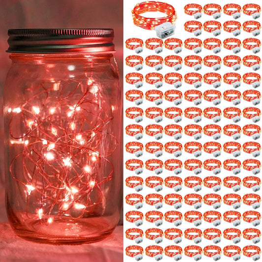 100 Pack Red Fairy Lights 7Ft 20 LED Twinkle String Lights 3 Modes Battery Operated Waterproof Firefly Starry for Mason Jar Party Wedding Christmas Valentines Day Table Centerpieces