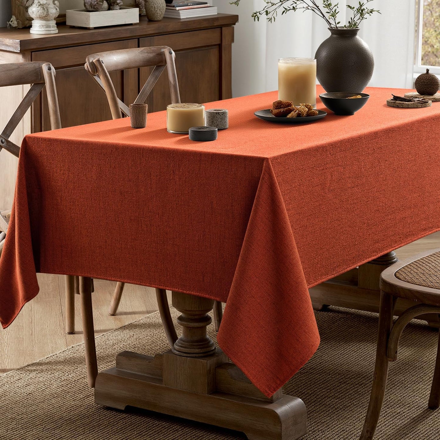 MIULEE Burnt Orange Linen Tablecloth 60x84 Inch Rectangle Table Cloth Waterproof,Stain Resistant & Wrinkle Resistant for Dining Party Wedding