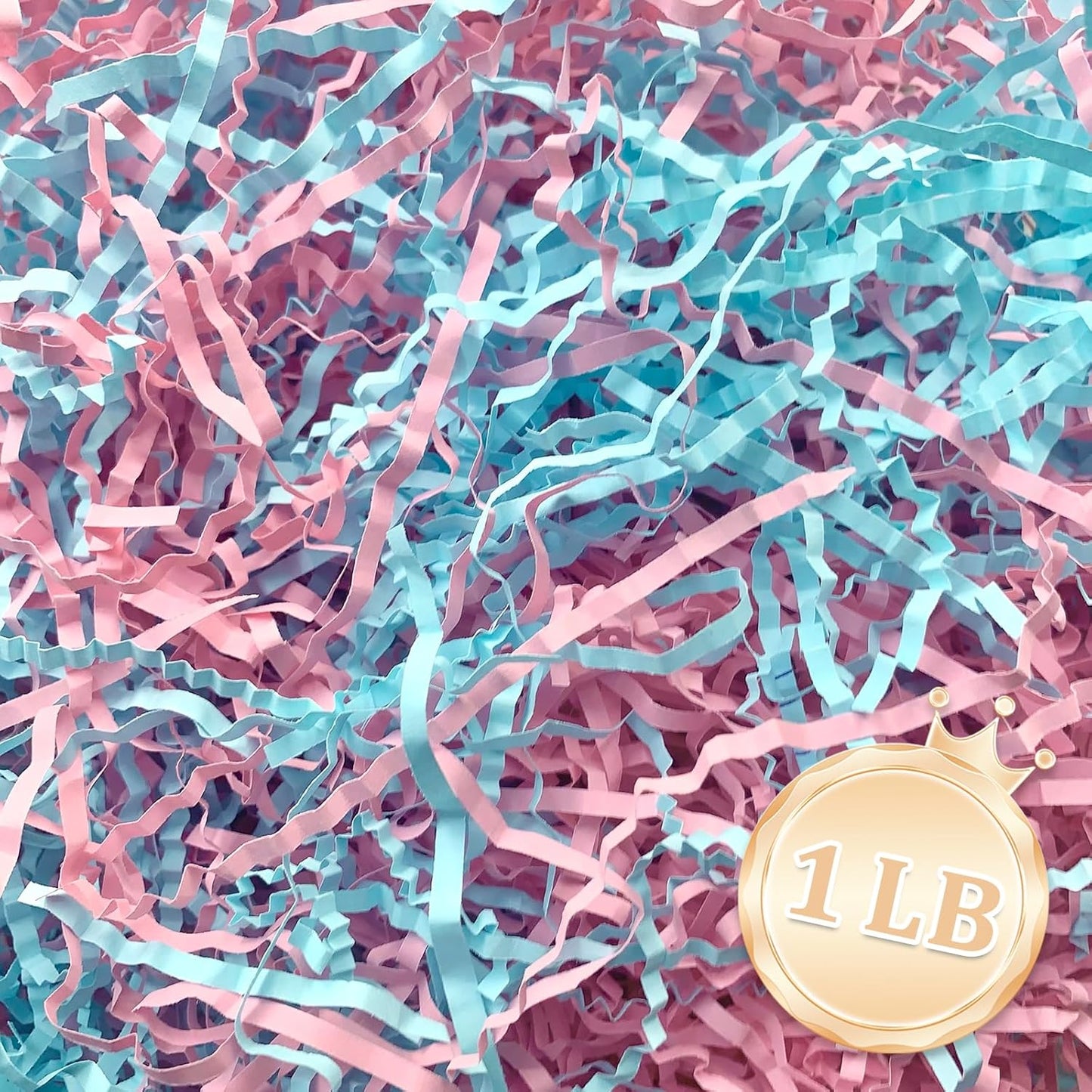 Zankubom 1 LB Crinkle Cut Paper Shred Filler Great for Gift Wrapping, Basket Fillers, Birthday, Gift Wrapping, Gender Reveal, Baby Shower, Christmas Party Decor Filling Supplies Pink Blue
