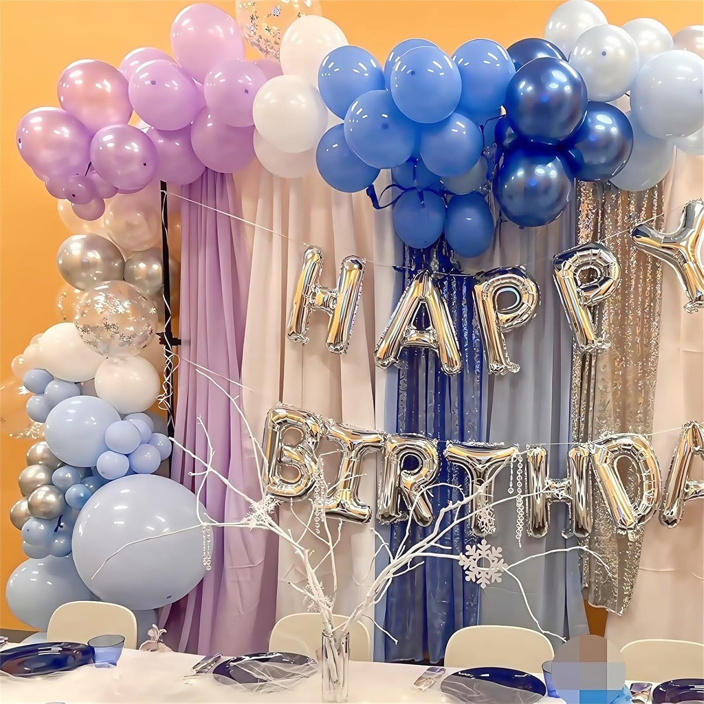 Snowflake Balloons Set, 60Pcs 12 Inch Pastel Blue Light Purple Metallic Silver Balloon with Transparent Snowflake Confetti Balloons for Ice Snow Theme Party Winter Birthday Party Decorations