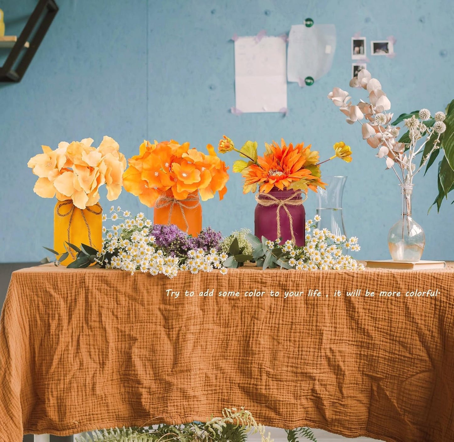 CNVOILA Thanksgiving Decorations, Thanksgiving Themed Mason Jars Centerpiece with Flower Decor - Perfect for Thanksgiving Decor Indoor, Home, Office, Dining Table