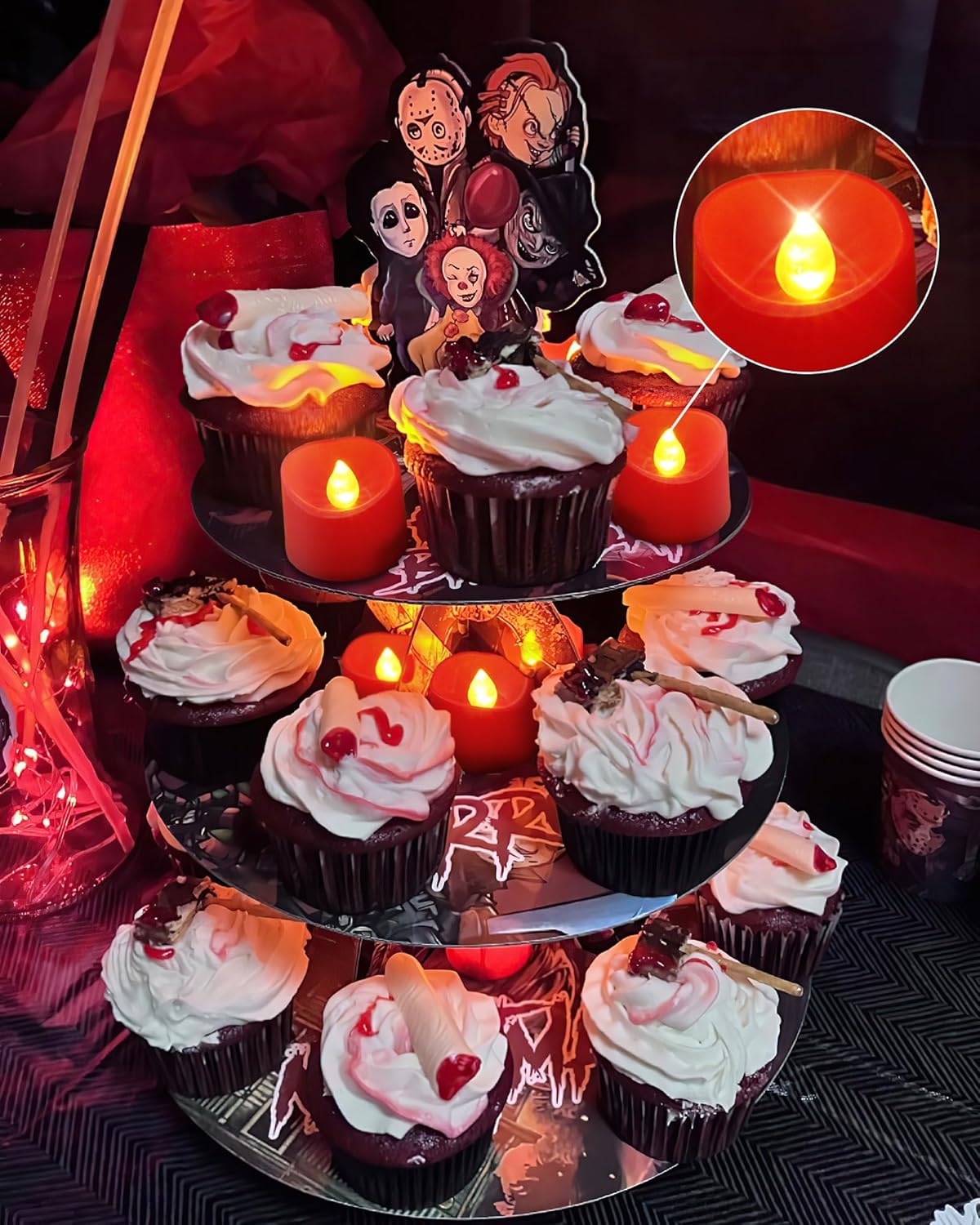 Homemory Red Tea Lights Candles Battery Operated, 200+Hour Flameless Flickering Fake Electric LED Colored Tealights Candles for Party, Wedding, Anniversary, Halloween, Christmas, 24-Pack