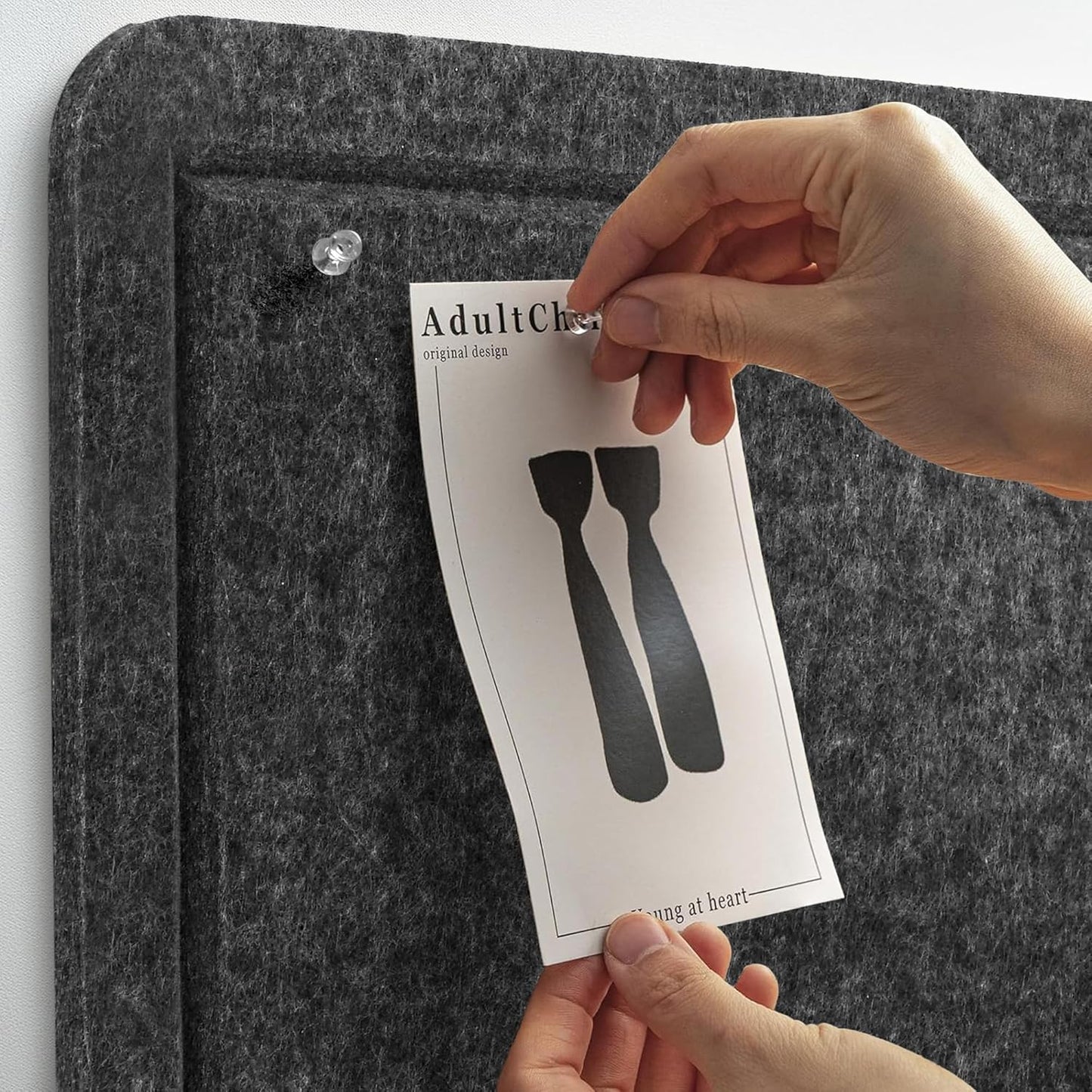 Bulletin Board, 24x18 inches Decorative Felt Pin Board, Cork Board Alternative for Wall, Foldable Photo Board Self-Adhesive Vision Board Mood Board with 20 Pushpins-Dark Gray