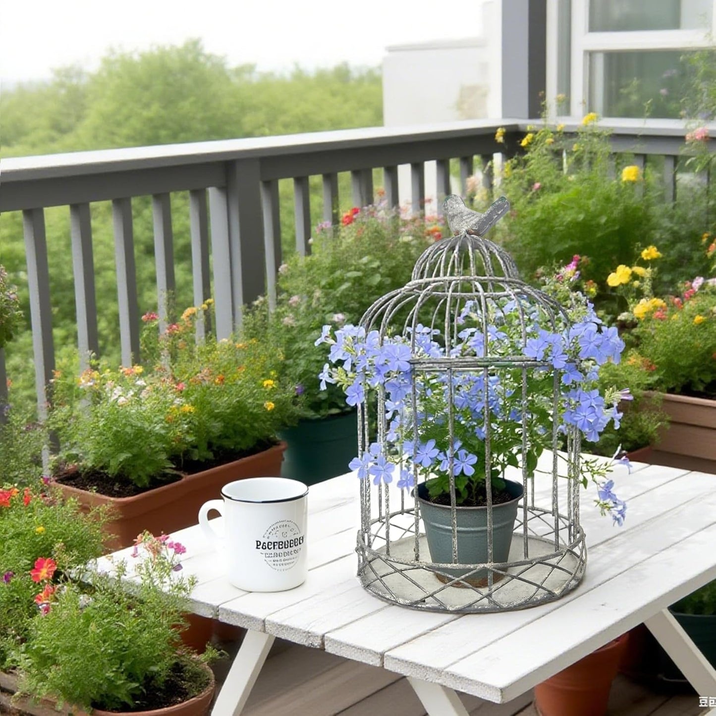 Rustic Farmhouse Metal Planter Holder Vintage Birdcage Candle Holder Distressed Deractive Flower Stand for Wedding Decor Party Centerpieces Garden Home Patio Outdoor Indoor Decor