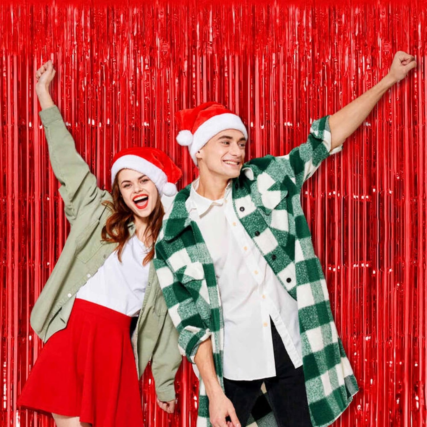 6 Pack Red Foil Fringe Curtains Backdrop, 3.28 x 8.2 Ft Metallic Streamers Tinsel Curtains Background for Photo Booth, Birthday, Weddings, Carnivals, Graduation, Themed Party Decorations