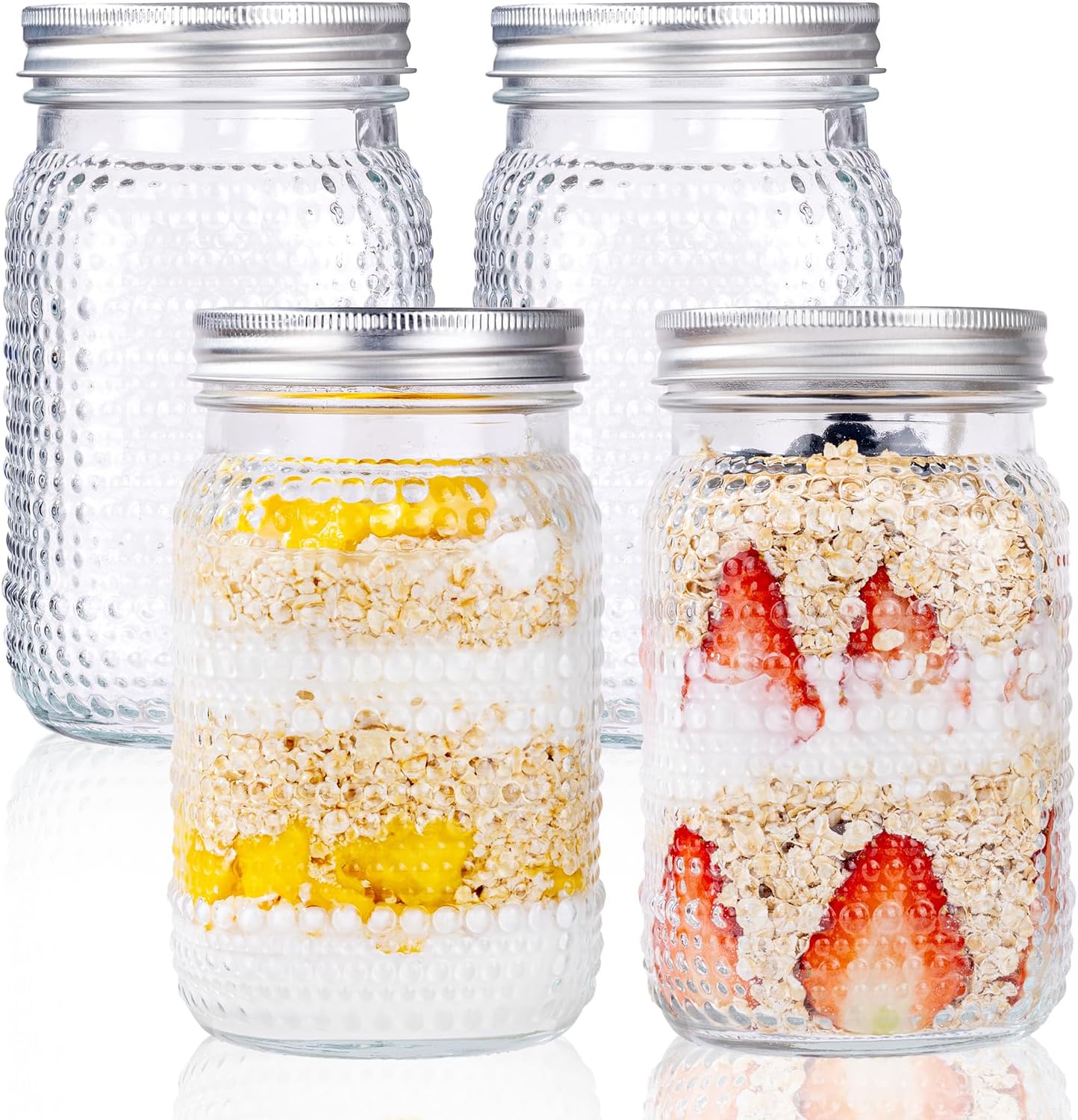 WELLIFE Mason Jars 32 oz, 4 Pack Quart Mason Jars Wide Mouth for Pickling, Canning, Fermenting and Food Storage, Microwave & Dishwasher Safe