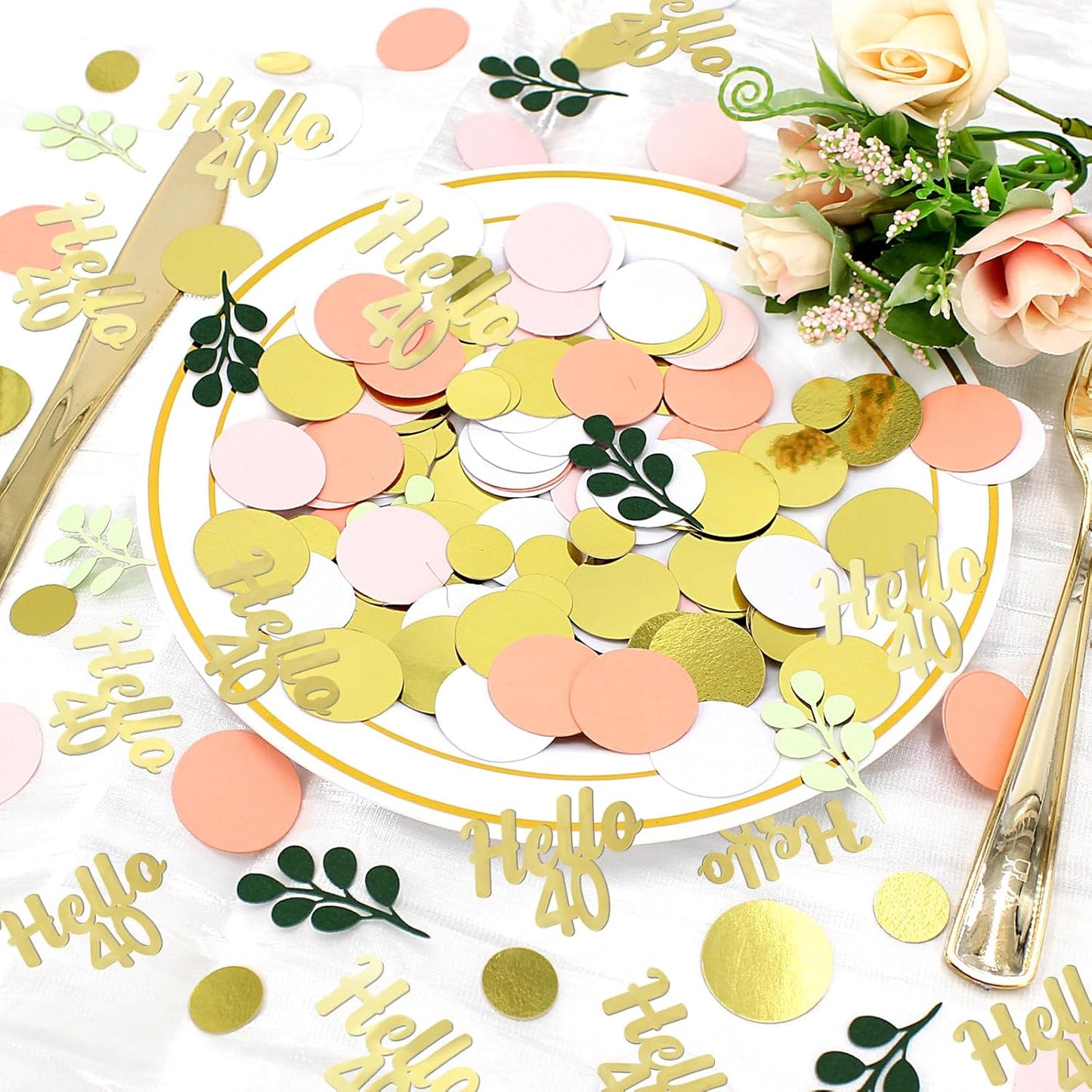 300PC 40TH Birthday Confetti for Table Pink and Sage Green Happy 40TH Birthday Decorations for Women Dots Hello 40 Confetti Scatters Forty Party Decor Supplies