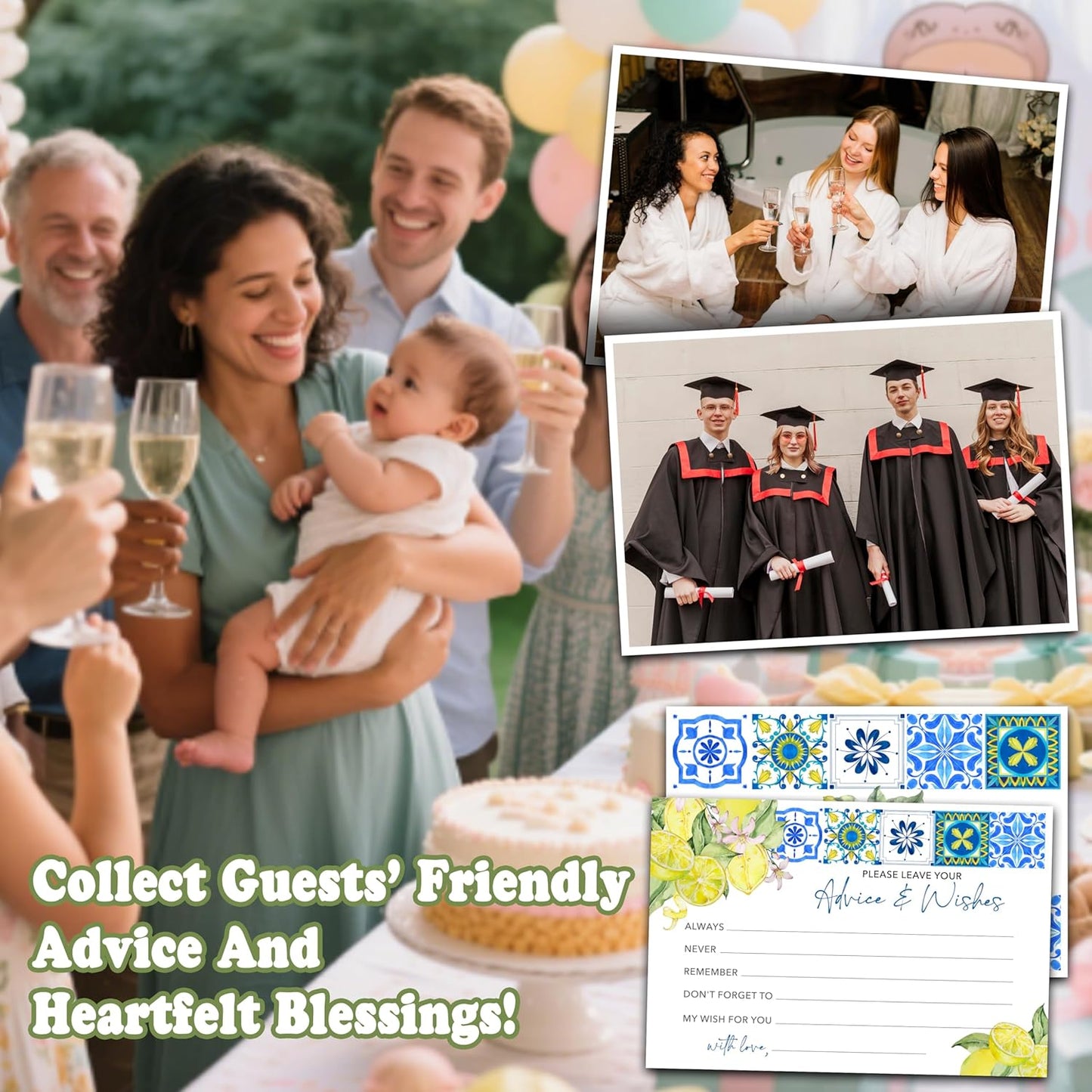 Advice And Wishes Cards (25pcs), Mediterranean Lemon Advice Cards For Mr And Mrs, Bride And Groom, New Parents, Bridal Shower, Baby Shower, Engagement, Wedding, Bachelorette Party Games Decor -A03