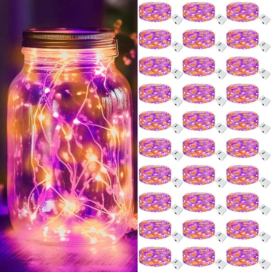 kolpop 30 Pack LED Fairy Lights Battery Operated, 7FT 20 LED Mini Twinkle String Lights Battery Powered Waterproof for Christmas Mason Jars Party (Orange&Purple)