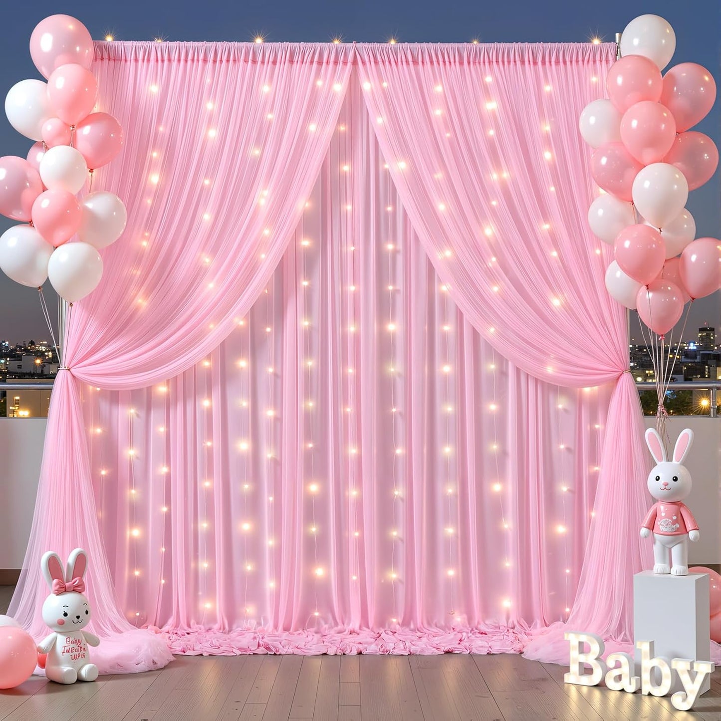 Baby Pink Tulle Backdrop Curtain for Parties Wedding,5ft x 10ft Wrinkle Free Curtain Backdrop,2 Layer Drapes for Backdrop,Polyester Back Drop for Bridal Shower Birthday Baby Shower Photography