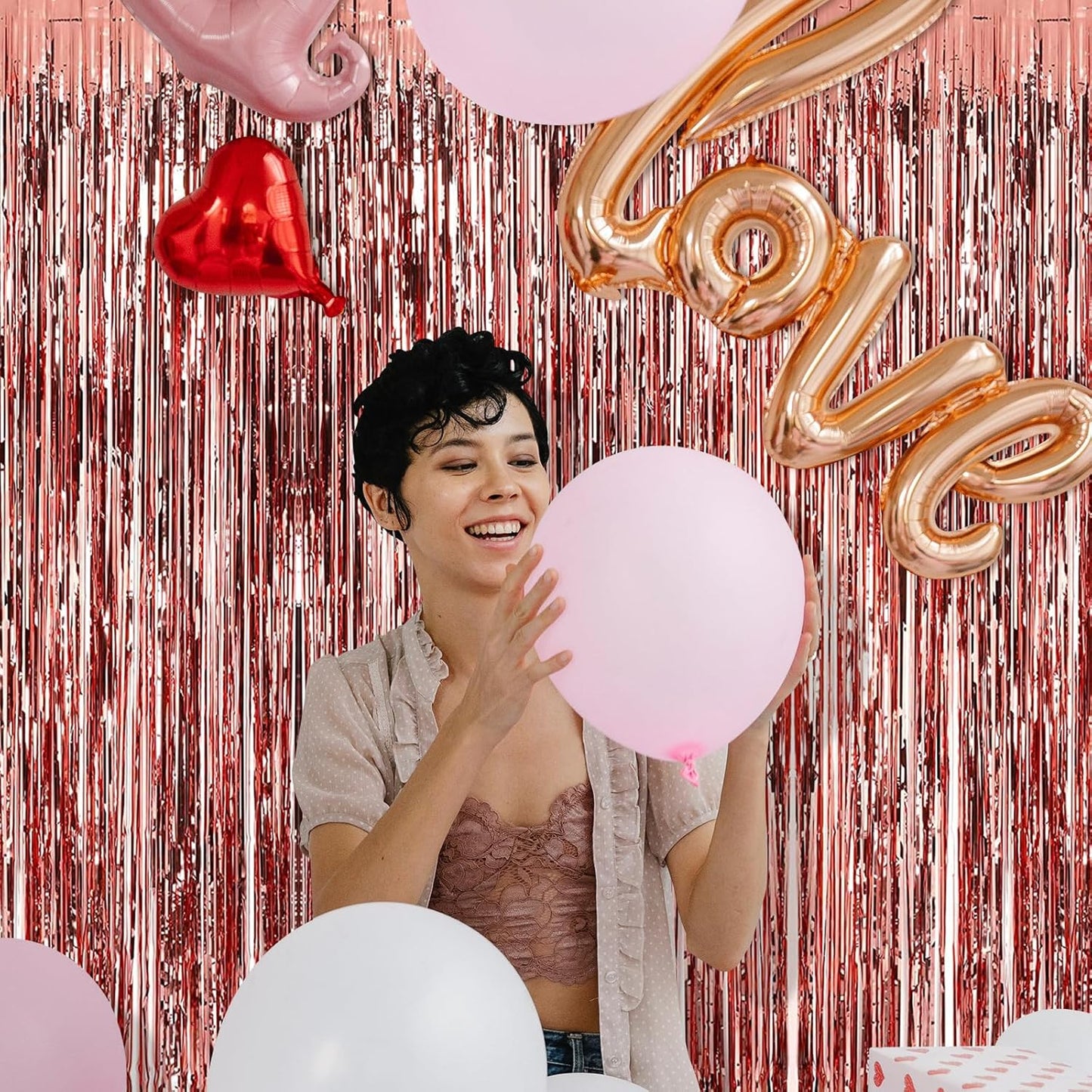 5 Pack Rose Gold Fringe Backdrop 3.2ft x 8.2ft Foil Curtain Tinsel Fringe Curtains for Birthday Party Decoration Wedding Christmas Decoration