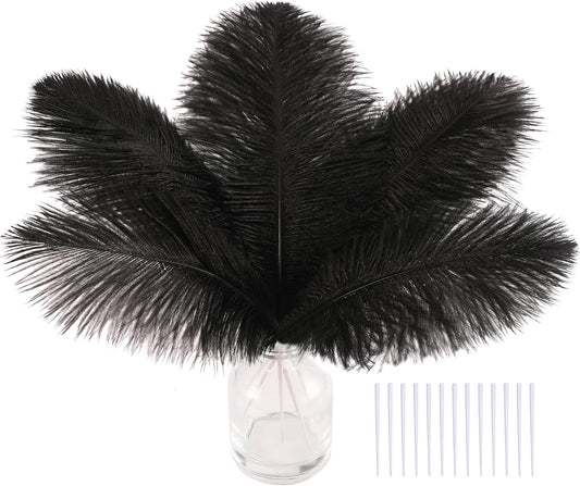 SOGUGOM Black Craft Ostrich Feathers - 30PCS 6-8 inch Ostrich Feathers Kit for Centerpieces, Kindergarten Crafts, Dream Catchers and DIY Projects(Black)