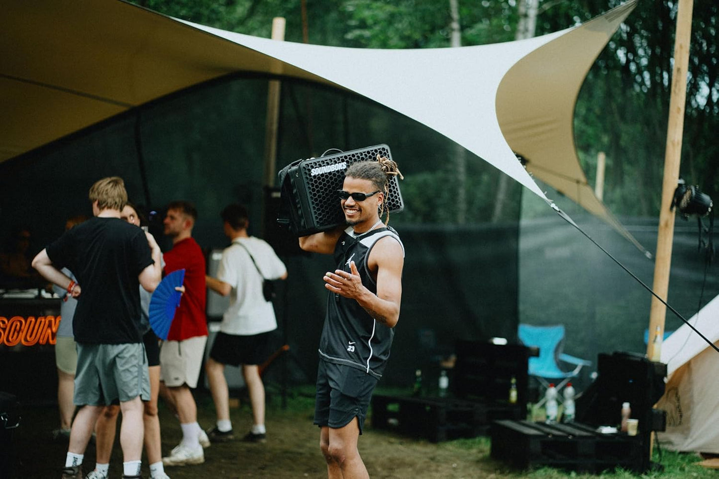 SOUNDBOKS Go - Portable Bluetooth Speaker - USB-C Charging Battery - Compact Performance Speaker for On The Go - Splash and Shockproof - 40 Hours Battery Life - 121 dB (Black)