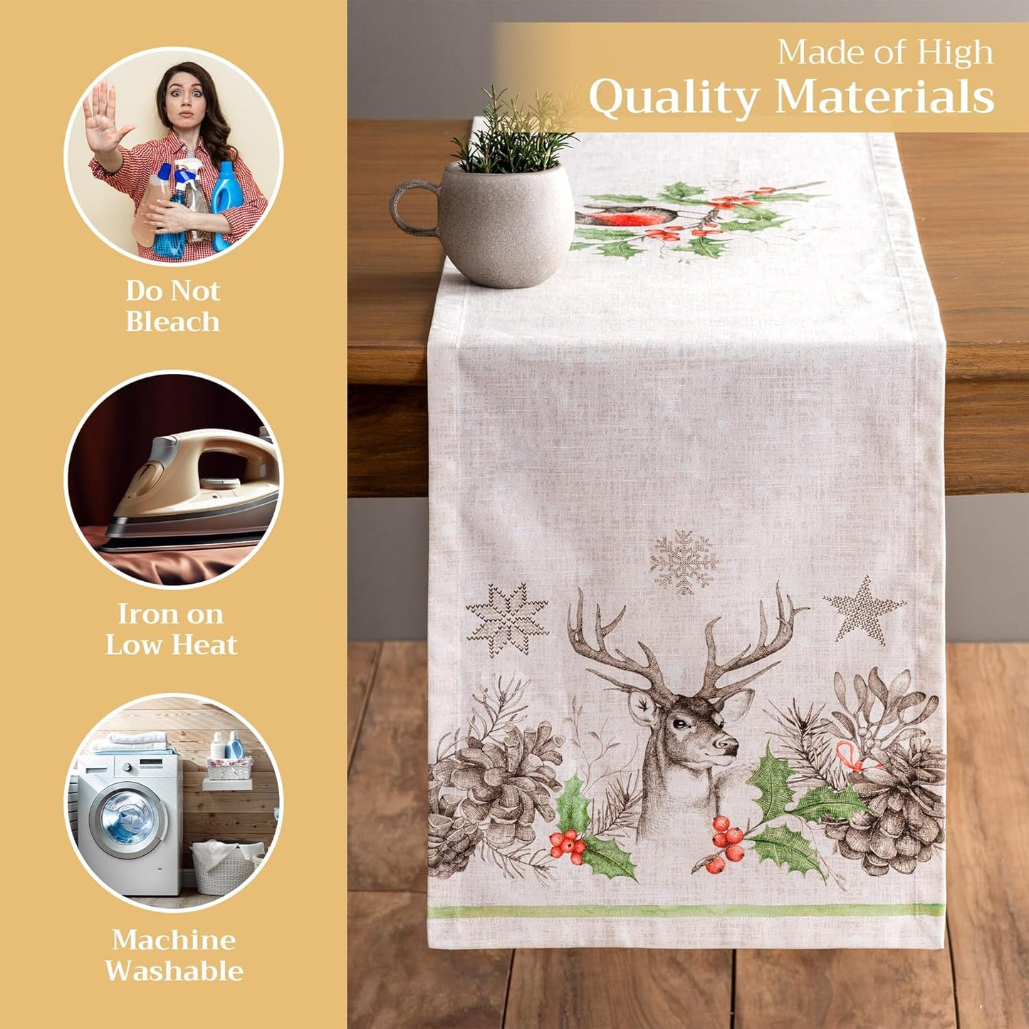 Maison d' Hermine Table Runner 100% Cotton Single Layer Table Runners 108 inches Long for Thanksgiving Christmas Decorations Home Kitchen Dining Party Wedding (Christmas Dew, 14.5" x 108")