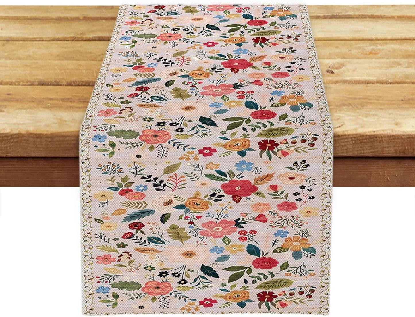 OYIMUA Boho Floral Summer Table Runner 13 x 36 Inches Colorful Flower Runners for Tables Rustic Spring Decorations for Home Indoor Outdoor Party Decor