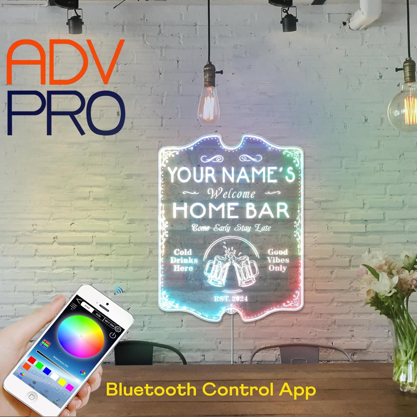 ADVPRO Personalized Your Name Home Bar RGB Dynamic Glam LED Sign - Cut-to-Edge Shape - Smart 3D Decoration - Multicolor Signage st06s43-fnd-p11b-tm-c