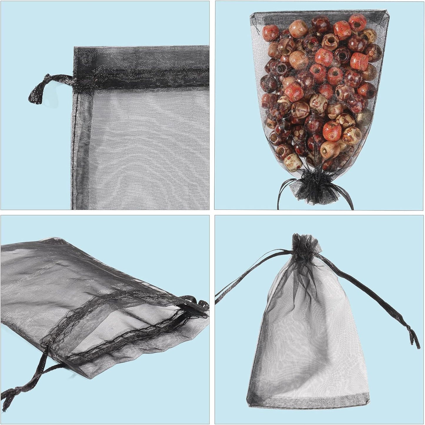 ANZNKU 50 Pack Black Organza Bags, 4 x 6 Inch Small Mesh Bags Drawstring Gift Pouches for Candy Jewelry Halloween Wedding Party Favor Christmas