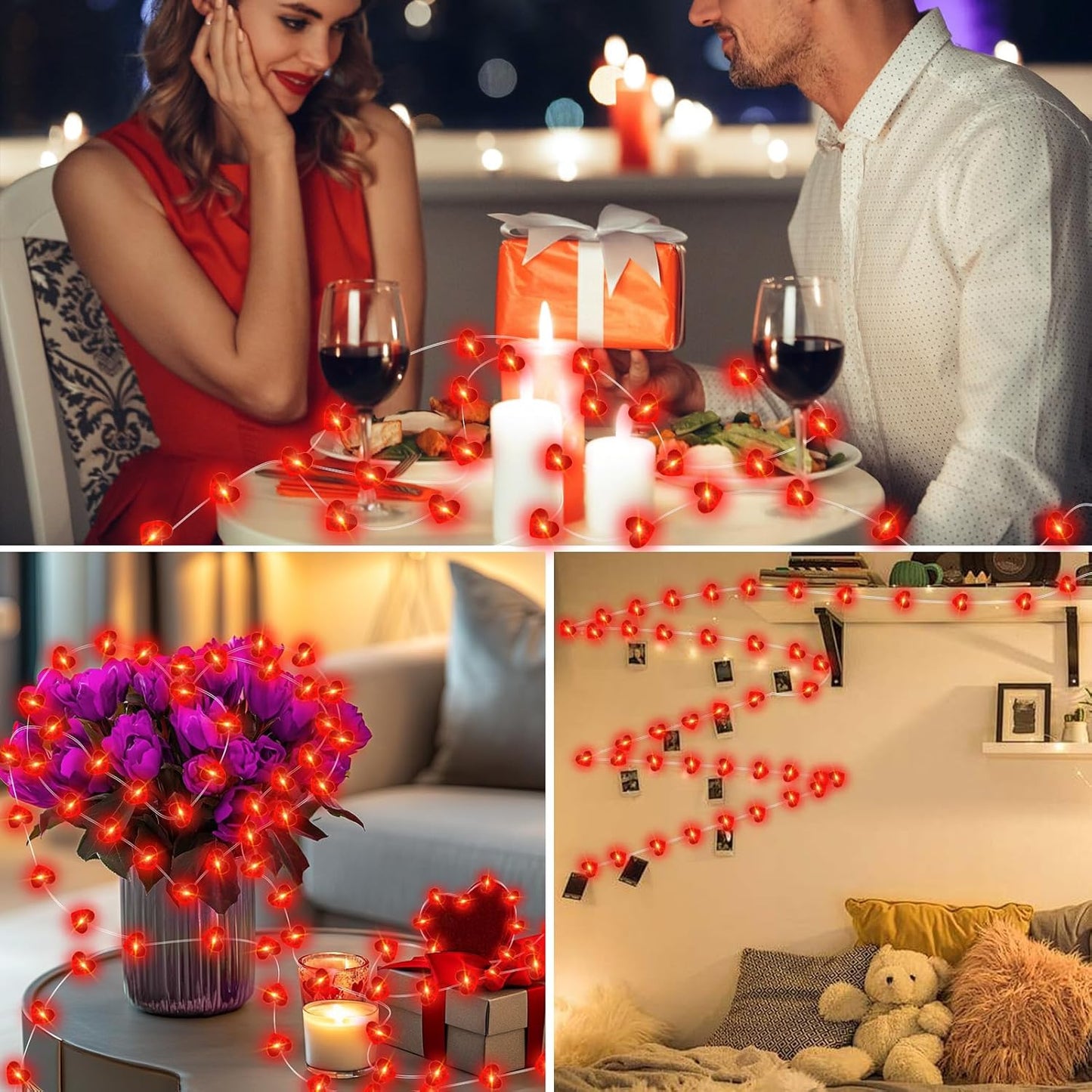 1 Pack Valentine’s Day Red Heart Fairy String Lights 16FT 50 LEDs Valentine's Day Lights Battery Powered Mother Day Decor