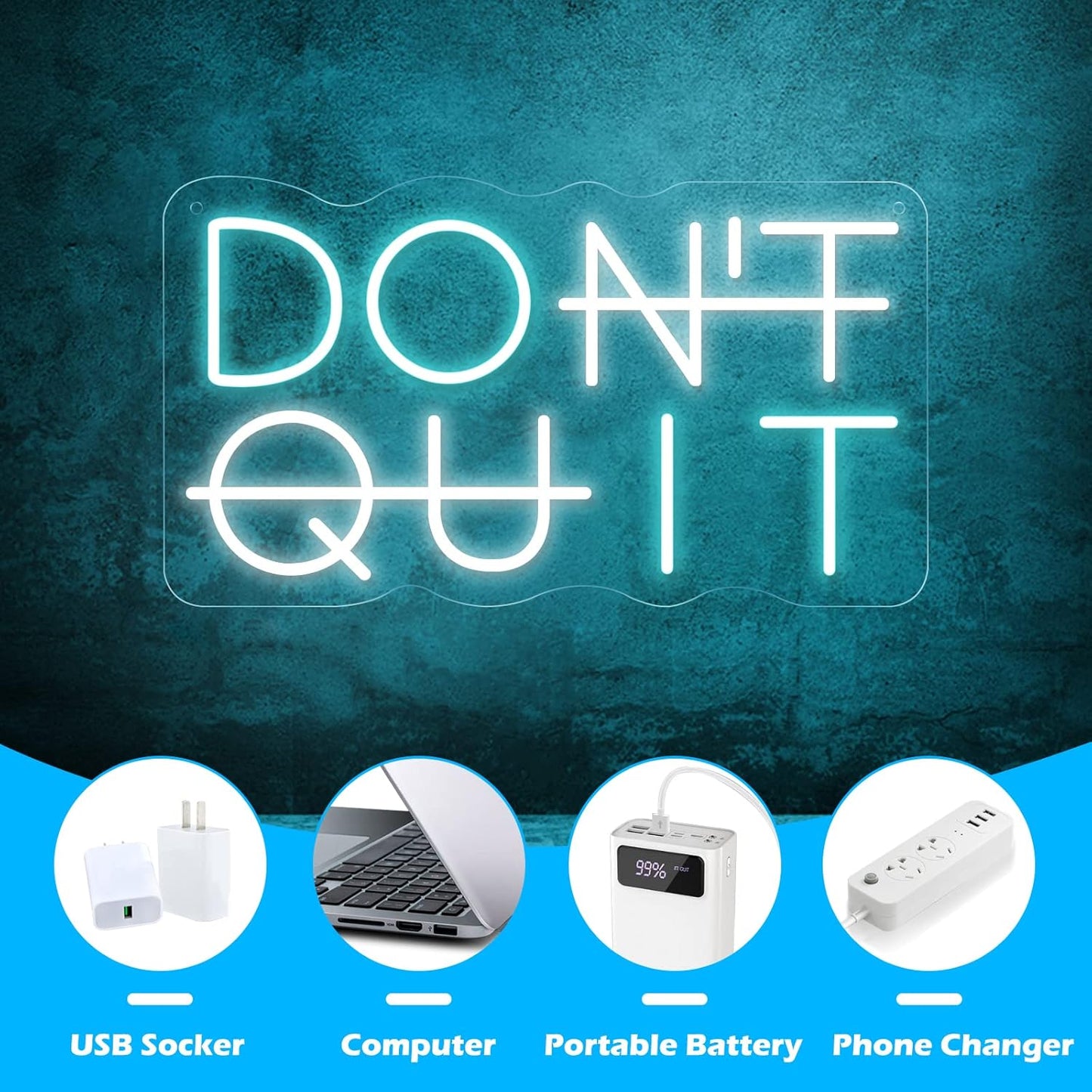 Don't Quit LED Neon Sign for Wall Decor, DO IT Neon Lights Party Decorations, USB Powered Switch LED Neon Lights Adjustable for Office, Gym, Man Cave, Gamer Room Decor