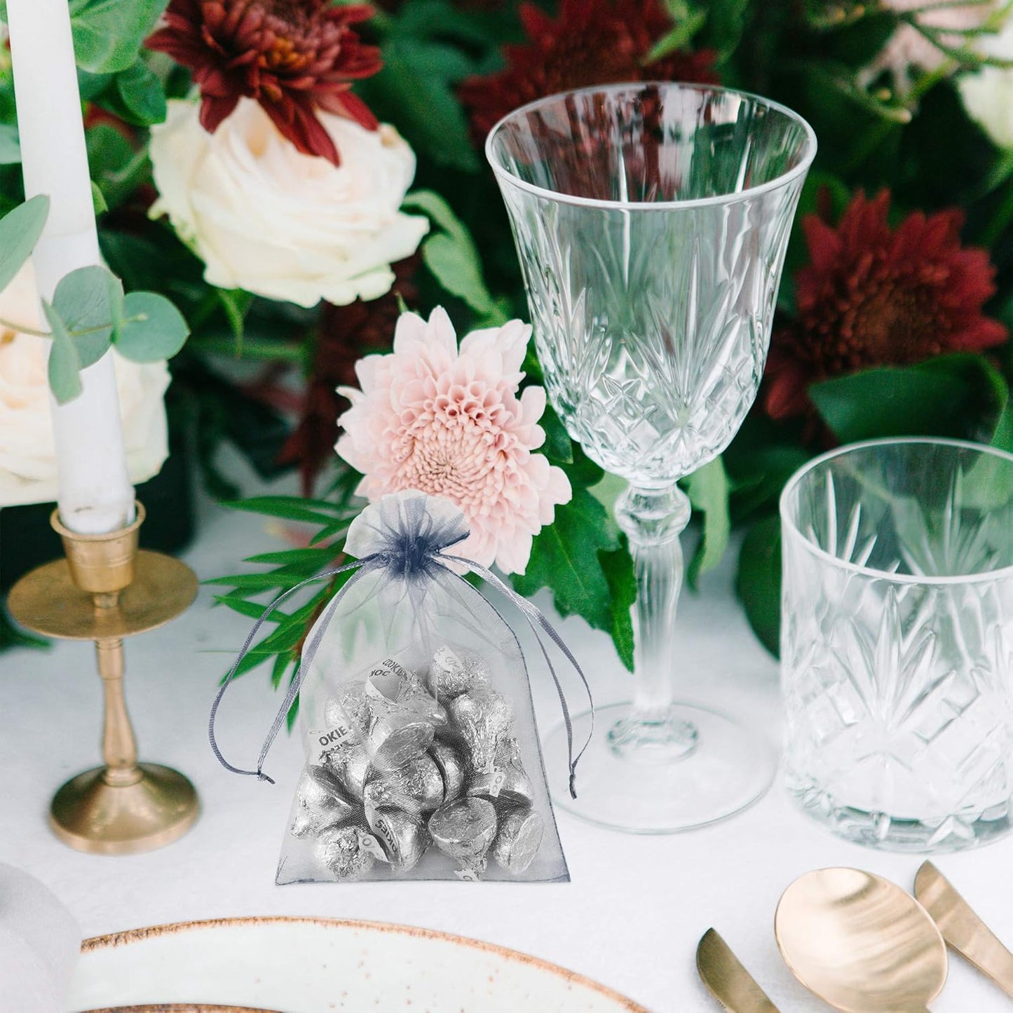 Super Z Outlet 100 Pack 5x7 Inch Mini Sheer Drawstring Organza Transparent Bags Jewelry Sack Pouches for Wedding, Party Decorations, Arts & Crafts Gifts (Silver)